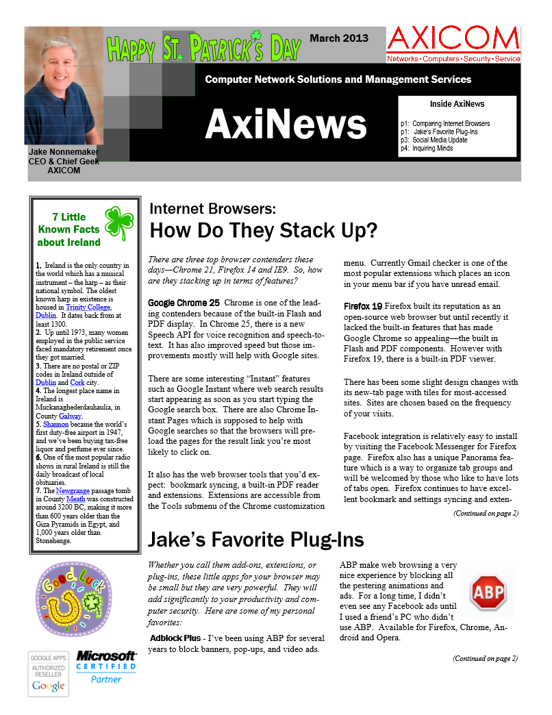 Newsletter Archive March 2013